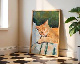 Sleeping Cat Print - Ginger Cat Artwork, Orange Cat Painting, Cat Wall Art, Cat Poster, Cat Print, Sleeping Cat Painting, Cat Lover Gift