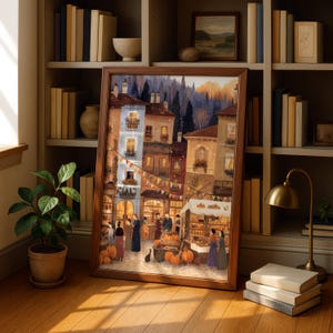 Autumn/Fall Market Wall Art Print, European Village Market Poster, Kitchen and Living Room Wall Art, Seasonal Home Decor – Harvest Market image 5