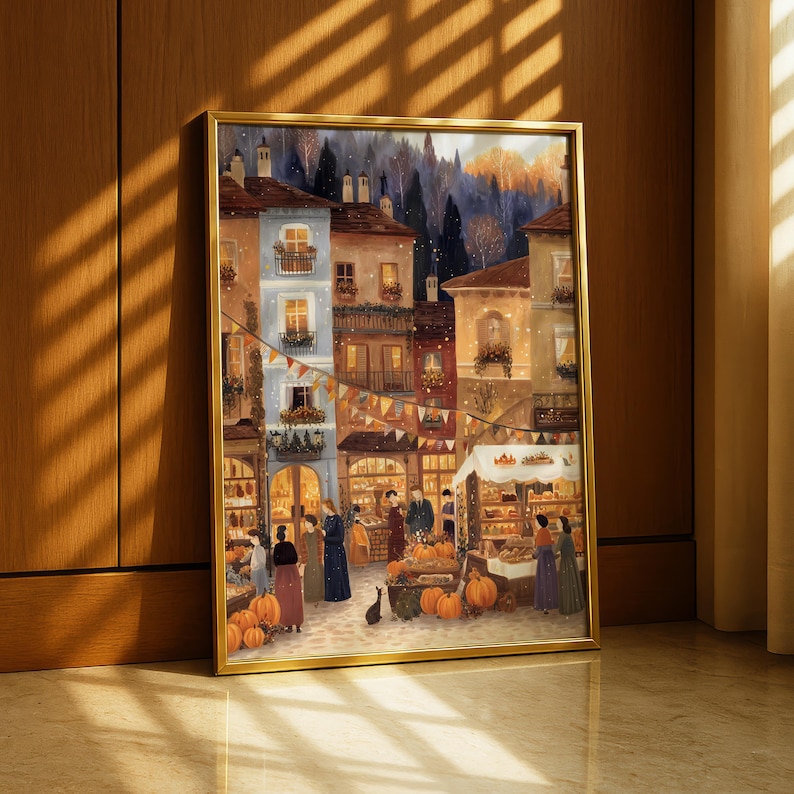 Autumn/Fall Market Wall Art Print, European Village Market Poster, Kitchen and Living Room Wall Art, Seasonal Home Decor – Harvest Market image 7