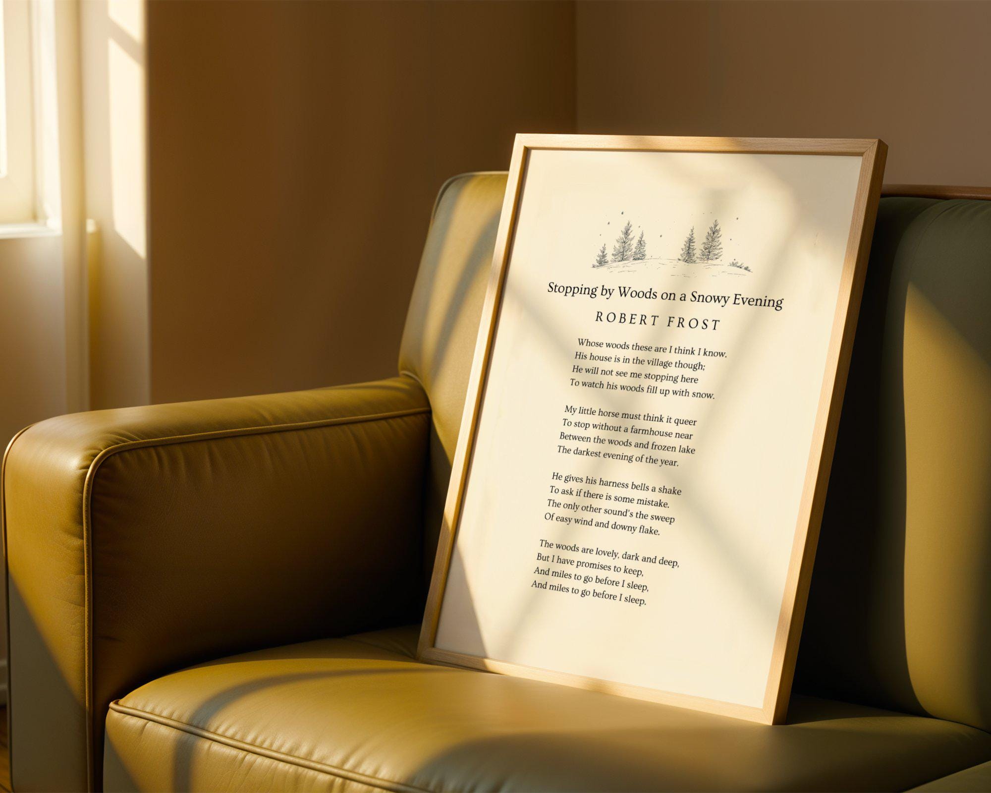 Stopping By Woods on a Snowy Evening Poem Print by Robert Frost – Literary Wall Art