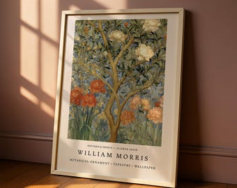 William Morris Woodland Print, Botanical Floral Wall Art Poster, Art Nouveau Garden, Cottagecore Living Room Decor – Autumn Peony Tree