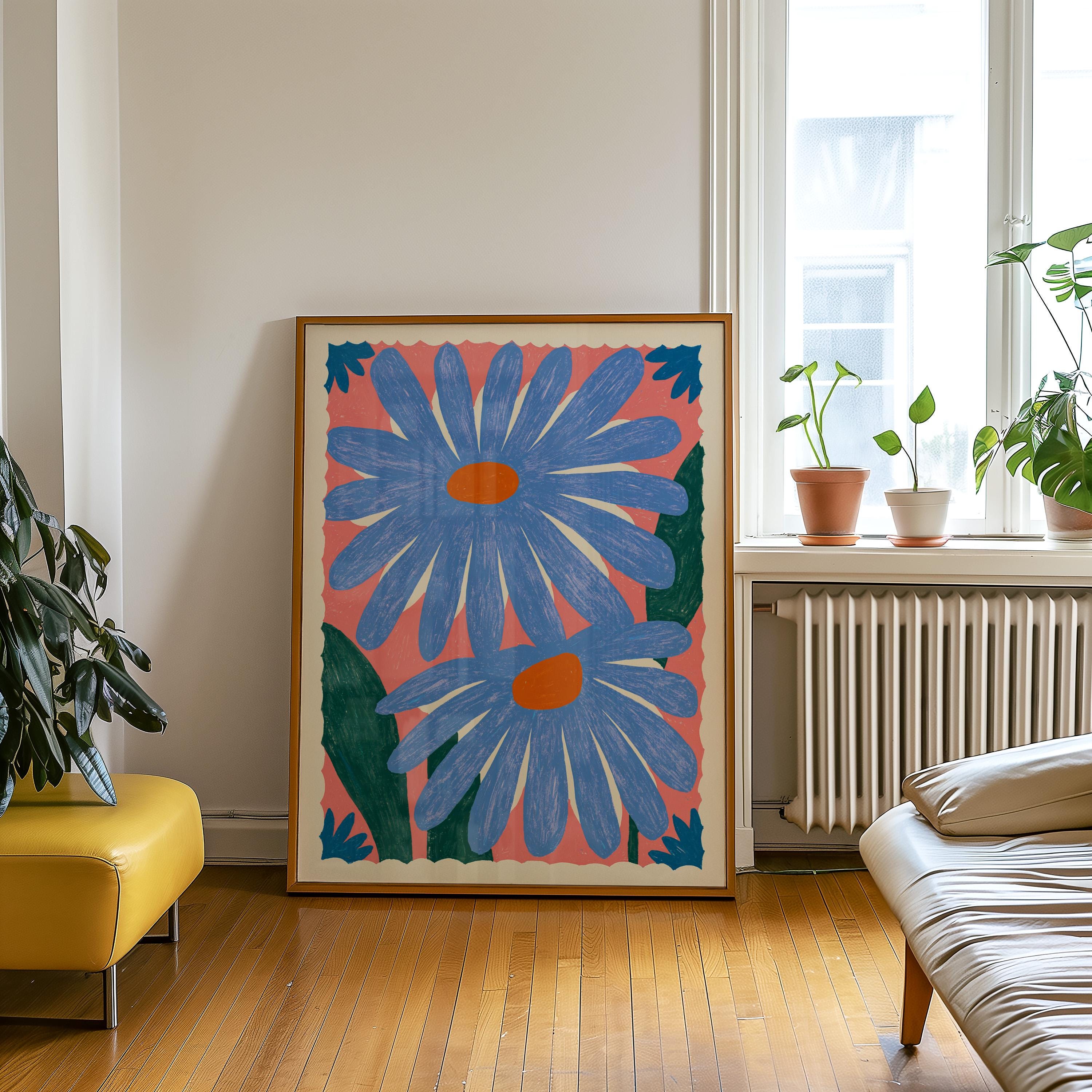 Blue Daisy Wall Art - Etsy