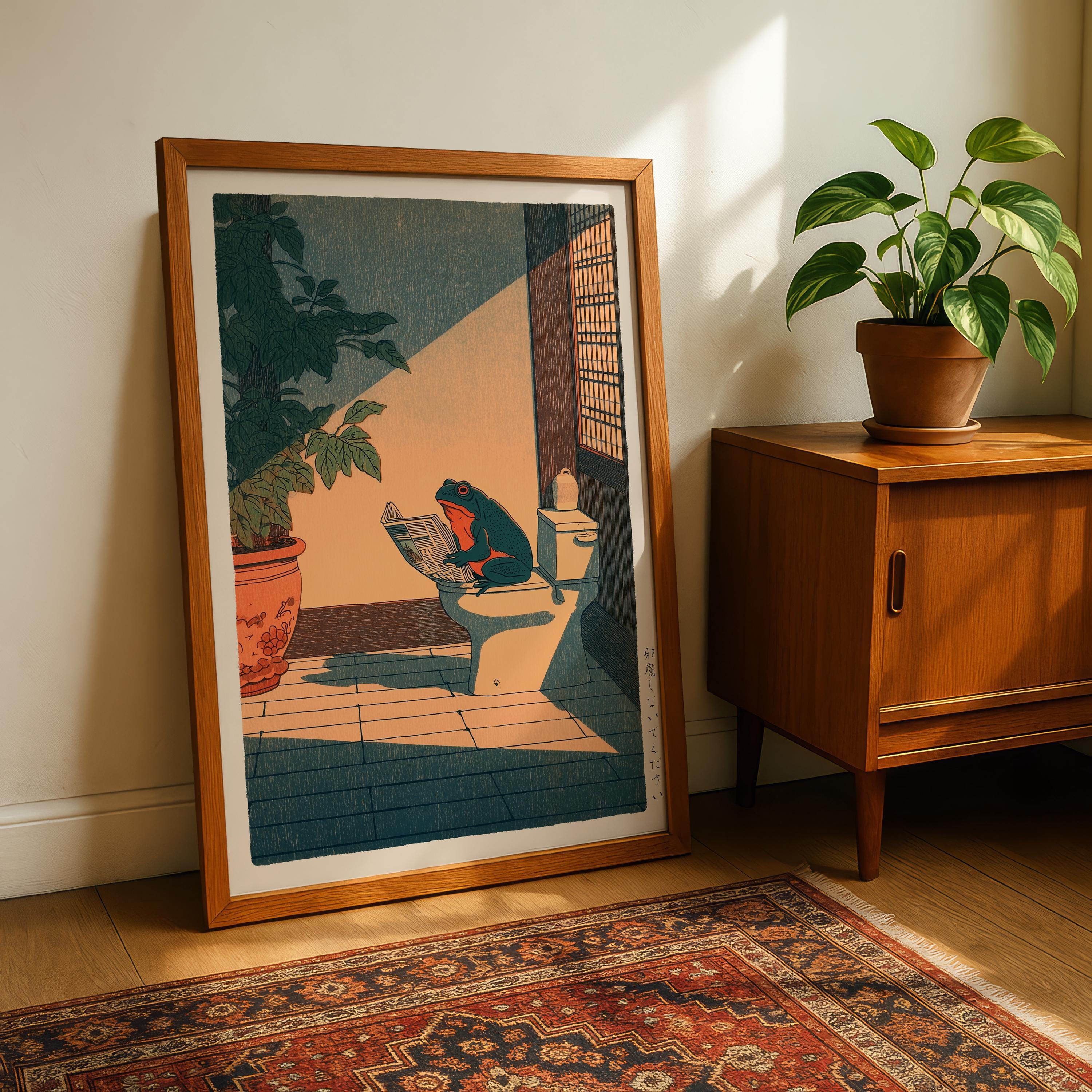 Japanese Frog Print, Frog Bathroom Print, Hasui Kawase Art