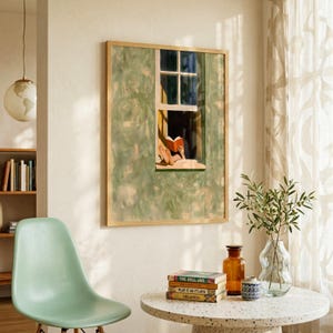Reading Print, Book Lover Gift, Oil Painting Wall Art, Person Reading In Window Poster, Cozy Reading Nook Decor image 9
