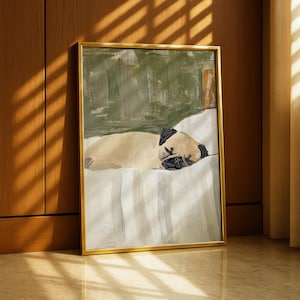 Muurkunstprint mopshond: poster speelse hond – vreedzaam huisdierportret voor huisdecoratie
