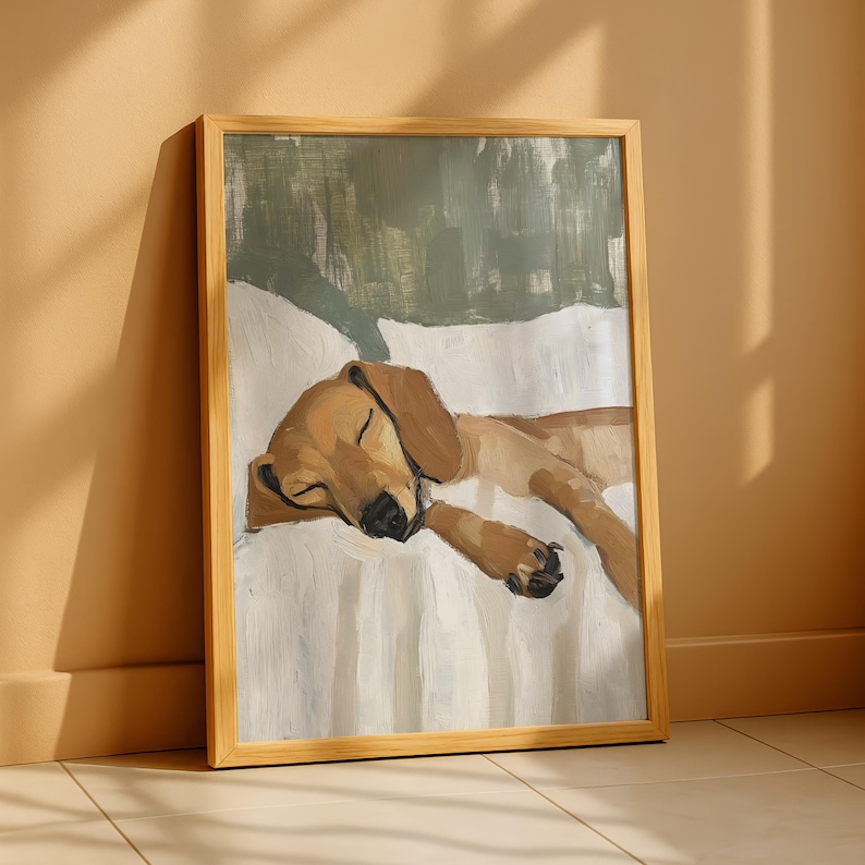 Impression d'art mural teckel – affiche de teckel élégante pour les amoureux des chiens, oeuvre d'art calme pour animal de compagnie, décoration murale de chien neutre pour la maison image 1