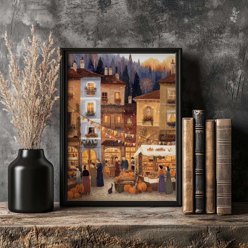 Autumn/Fall Market Wall Art Print, European Village Market Poster, Kitchen and Living Room Wall Art, Seasonal Home Decor – Harvest Market image 3