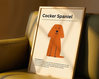 Cocker Spaniel Definition Print, Cocker Spaniel Wall Art, Minimalist Dog Breed Poster, Funny Dog Definition Art, Dog Lover Gift