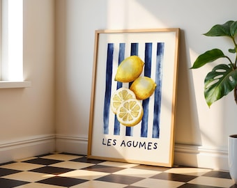 French Lemon Wall Art Print – Watercolor Citrus Kitchen Decor – Mediterranean Fruit Artwork – Provence Country Style Print