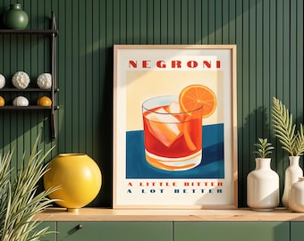 Negroni Print, Vintage Cocktail Wall Art, Negroni Poster, Stylish Bar Decor, Negroni Gift for Cocktail Lovers, Kitchen/Dining Artwork