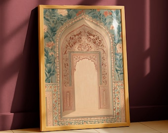 Mughal Wall Art Print – Antique Indian Tapestry Inspired Decor – Floral Textile Pattern Poster