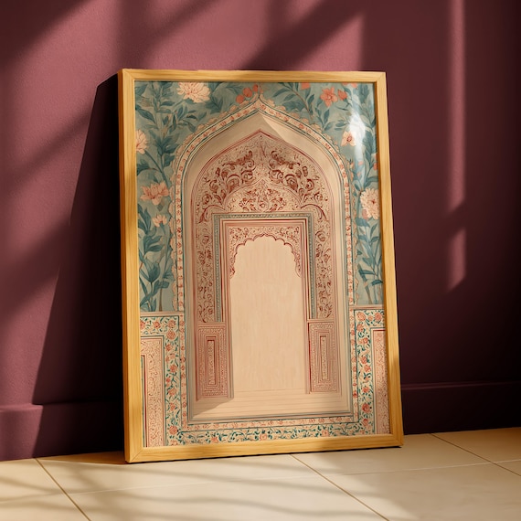 Mughal Wall Art Print – Antique Indian Tapestry Inspired Decor – Floral Textile Pattern Poster