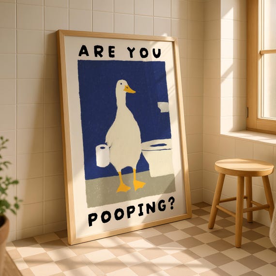 Are You Pooping Goose Print – Funny Bathroom Wall Art, Goose Bathroom Poster, Humorous Toilet Art for Bathroom Decor, Quirky Goose Print