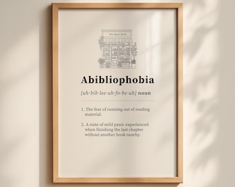 Abibliophobia Wall Art Print – Funny Book Lover Definition Poster – Reading Gift Decor