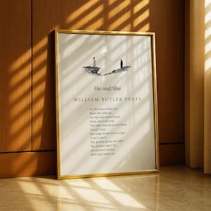 Stampa artistica da parete con poesia &quot;Lui e lei&quot; di William Butler Yeats / Stampa di poesia romantica, citazione letteraria per camera da letto o regalo