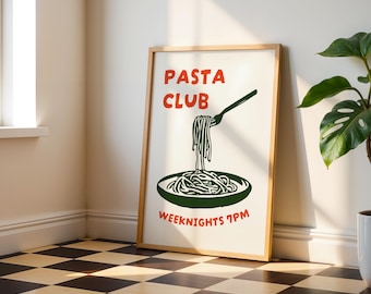 Pasta kunst aan de muur - keuken pasta print, keukendecor, pasta poster, spaghetti kunst, foodie cadeau, retro typografie, Italiaanse keuken kunst aan de muur