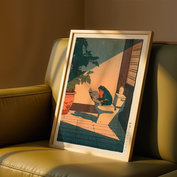 Japanese Frog Print, Frog Bathroom Print, Hasui Kawase Art