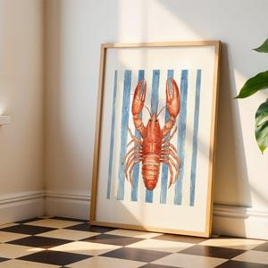 Coastal Lobster Wall Art Print – Nautical Beach House Decor, Watercolor Lobster Illustration, Sea Life Kitchen Print, Ocean Theme Wall Decor