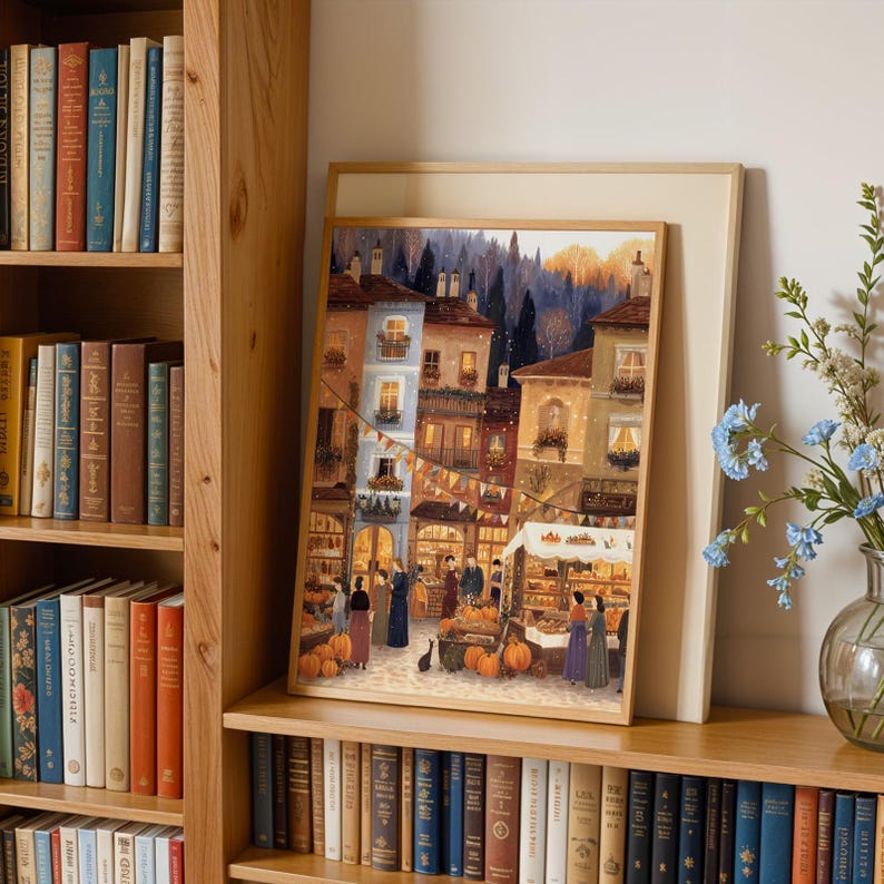 Autumn/Fall Market Wall Art Print, European Village Market Poster, Kitchen and Living Room Wall Art, Seasonal Home Decor – Harvest Market image 6