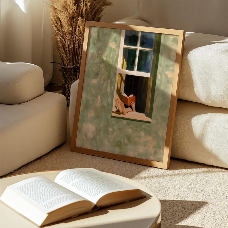 Reading Print, Book Lover Gift, Oil Painting Wall Art, Person Reading In Window Poster, Cozy Reading Nook Decor image 10