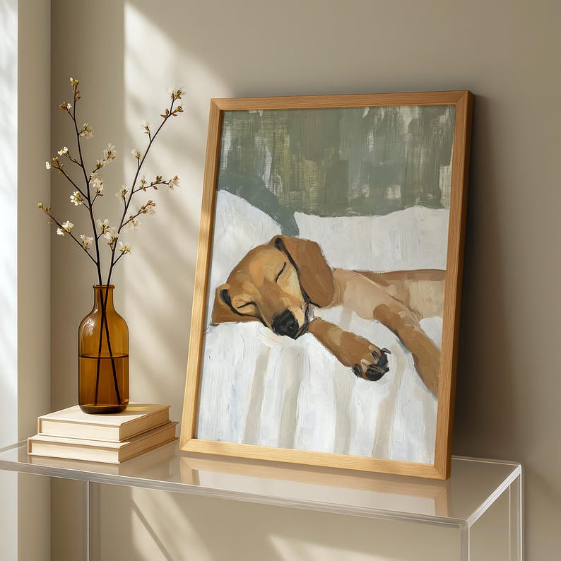 Impression d'art mural teckel – affiche de teckel élégante pour les amoureux des chiens, oeuvre d'art calme pour animal de compagnie, décoration murale de chien neutre pour la maison image 3