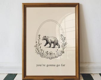 Bear Nursery Wall Art – Woodland Animal Print with Inspirational Quote – Cottagecore Baby Room Decor
