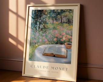 Bookish Print Monet Garden Scene – Claude Monet Inspired Reader Wall Art, Floral Wall Art, Peaceful Spring Decor, Cottage Garden Art