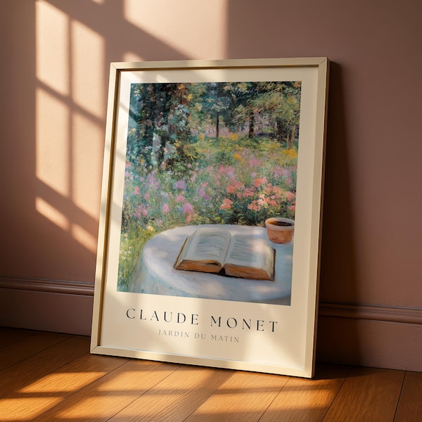 Bookish Print Monet Garden Scene – Claude Monet Inspired Reader Wall Art, Floral Wall Art, Peaceful Spring Decor, Cottage Garden Art