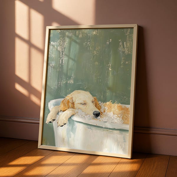 Golden Retriever Badezimmer Druck - Golden Retriever Wandkunst, Hunde Badezimmer Dekor, Golden Retriever Druck, Hunde-Liebhaber Geschenk, Spa Badezimmer Kunst