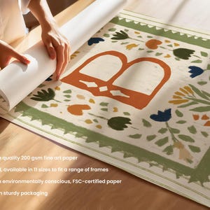 May include: A rolled print featuring a floral design with an orange letter "B" in the center. The print has a cream background with green, blue, and orange floral accents. The print is on quality 200 gsm fine art paper.
