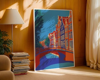 Amsterdam Canal Wall Art Print: Netherlands Travel Poster – Dutch Houses Architecture
