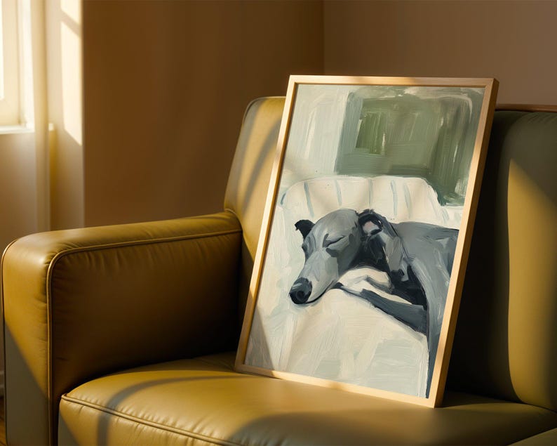 Greyhound Wall Art Print – Elegant Greyhound Poster for Dog Lovers, Calm Pet Artwork, Neutral Dog Wall Decor for Home image 1