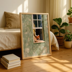 Reading Print, Book Lover Gift, Oil Painting Wall Art, Person Reading In Window Poster, Cozy Reading Nook Decor image 11