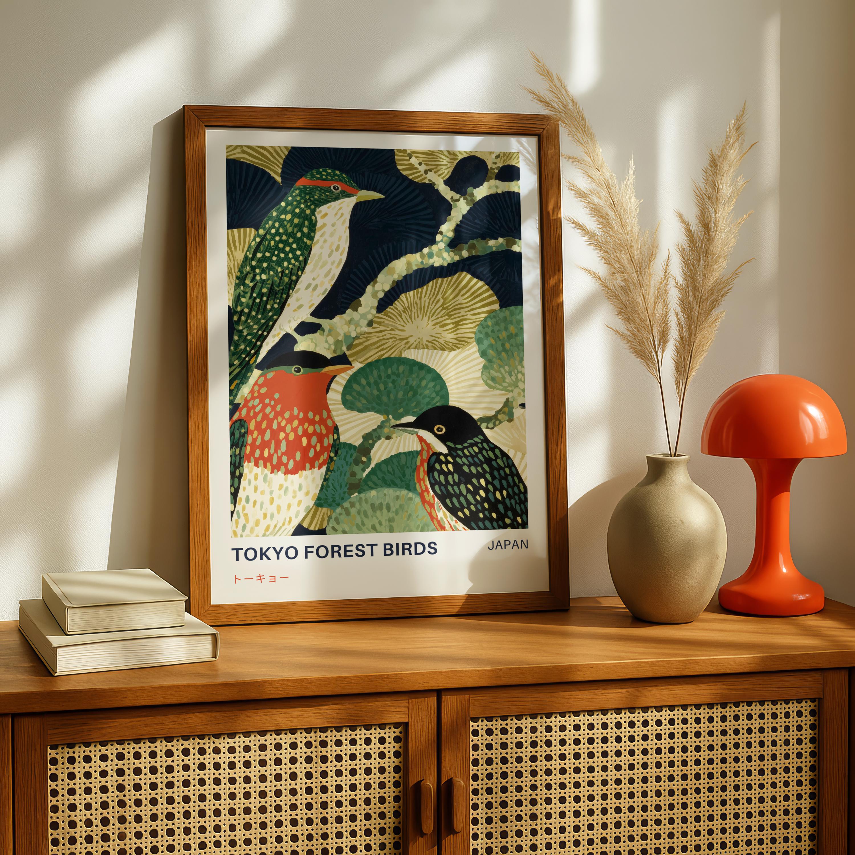 Japanese Bird Art Print – Tokyo Forest Birds Vintage Poster