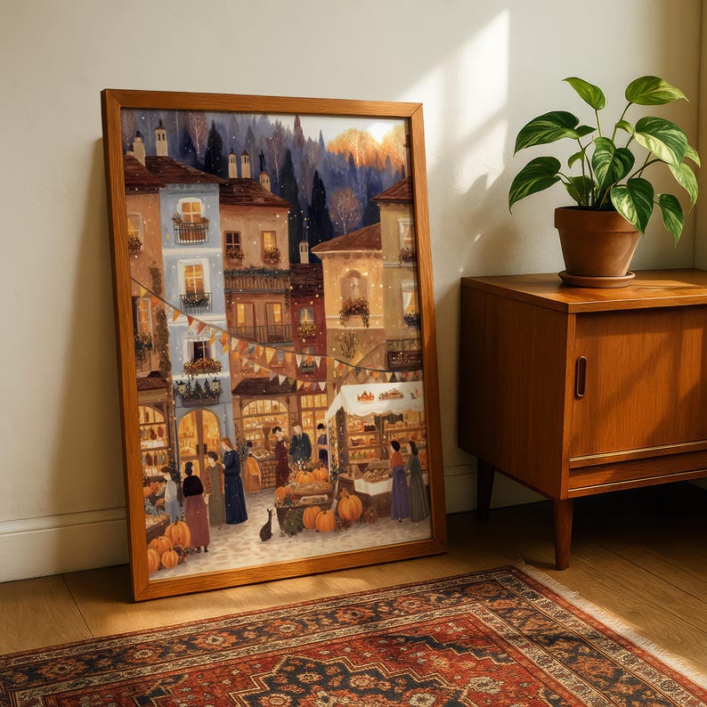 Autumn/Fall Market Wall Art Print, European Village Market Poster, Kitchen and Living Room Wall Art, Seasonal Home Decor – Harvest Market image 4