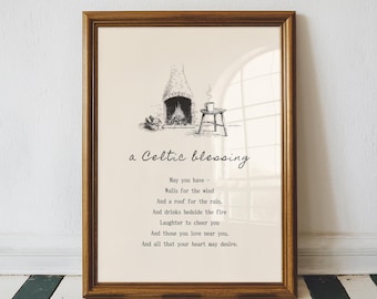 Lámina con bendición celta – Arte mural con bendición irlandesa de Walls for the Wind, lámina con oración gaélica, arte rústico, regalo irlandés, decoración cristiana para el hogar