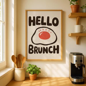 Brunch Kitchen Wall Art, Breakfast Print Poster, Retro Typography Egg Art, Coffee Bar Wall Decor for Dining Room – HELLO BRUNCH