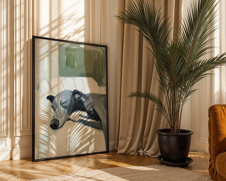 Greyhound Wall Art Print – Elegant Greyhound Poster for Dog Lovers, Calm Pet Artwork, Neutral Dog Wall Decor for Home image 4