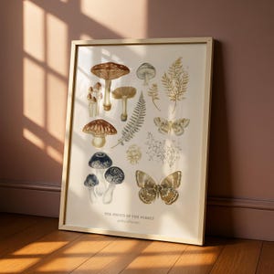 Pilz Schmetterling Cottagecore Print, Fairycore Mushroomcore Poster, Folklore Fantasy Wandkunst, Rustikales Geschenk für Bücherwürmer, Witchy Woodland Decor