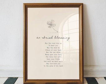 Irish Blessing Wall Art Print Four Leaf Clover Irish Quote – Celtic Inspirational Poem – Rustic Faith Decor – Gift for Irish Heritage