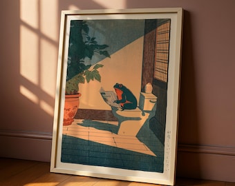 Japanese Frog Print, Frog Bathroom Print, Hasui Kawase Art