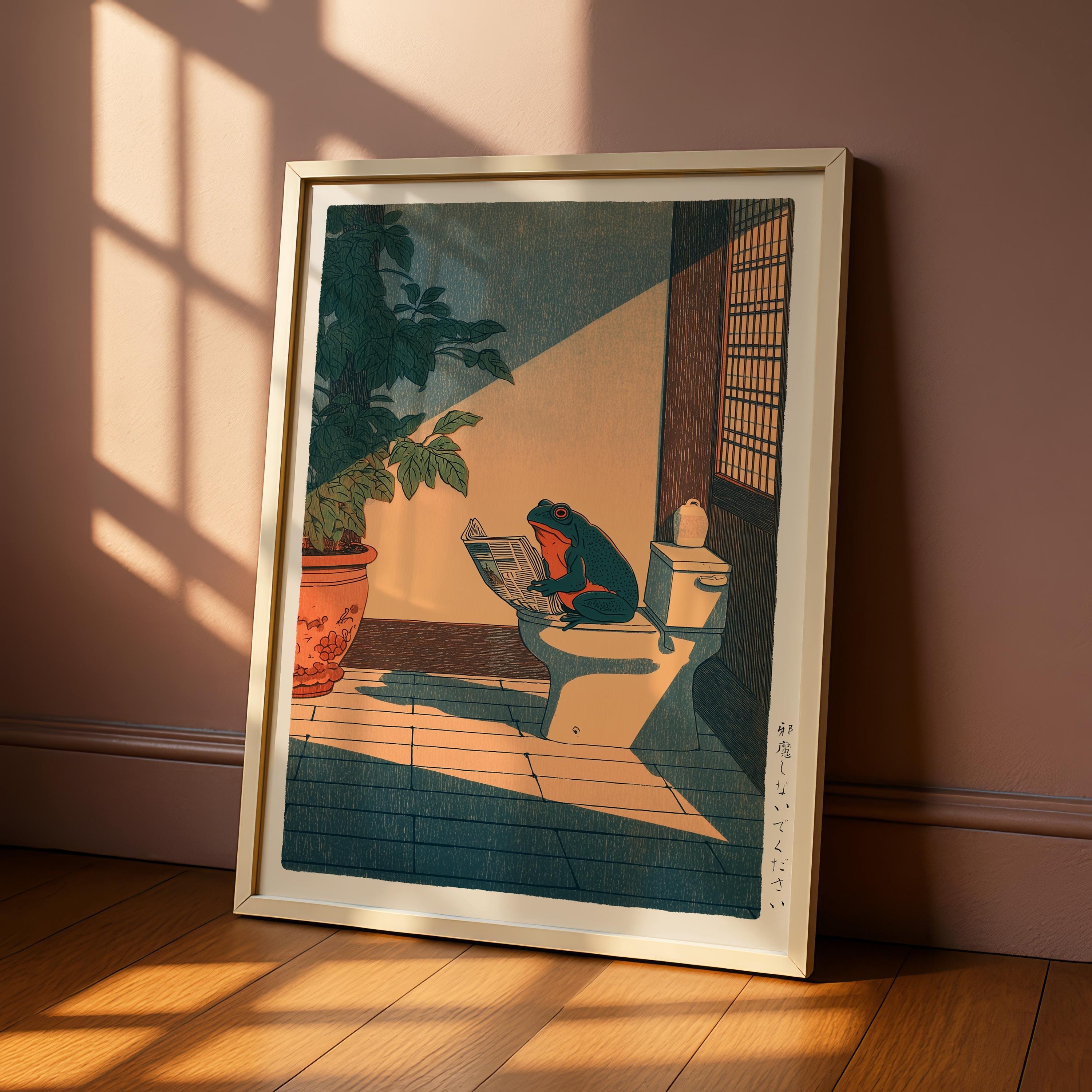 Japanese Frog Print, Frog Bathroom Print, Hasui Kawase Art