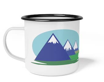 Mountain Climbing, Adventure Enamel Camp Cup, Outdoor Travel Mug, Camping Gift, Hiking Coffee Cup, Nature Lover's Mug, Eco-Friendly Cup