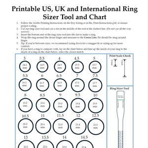 Printable US, UK, Int Ring Sizer Tool PDF – Downloaded International RingSize Chart for Men & Women, Ring Size Gauge, Ring Size Chart