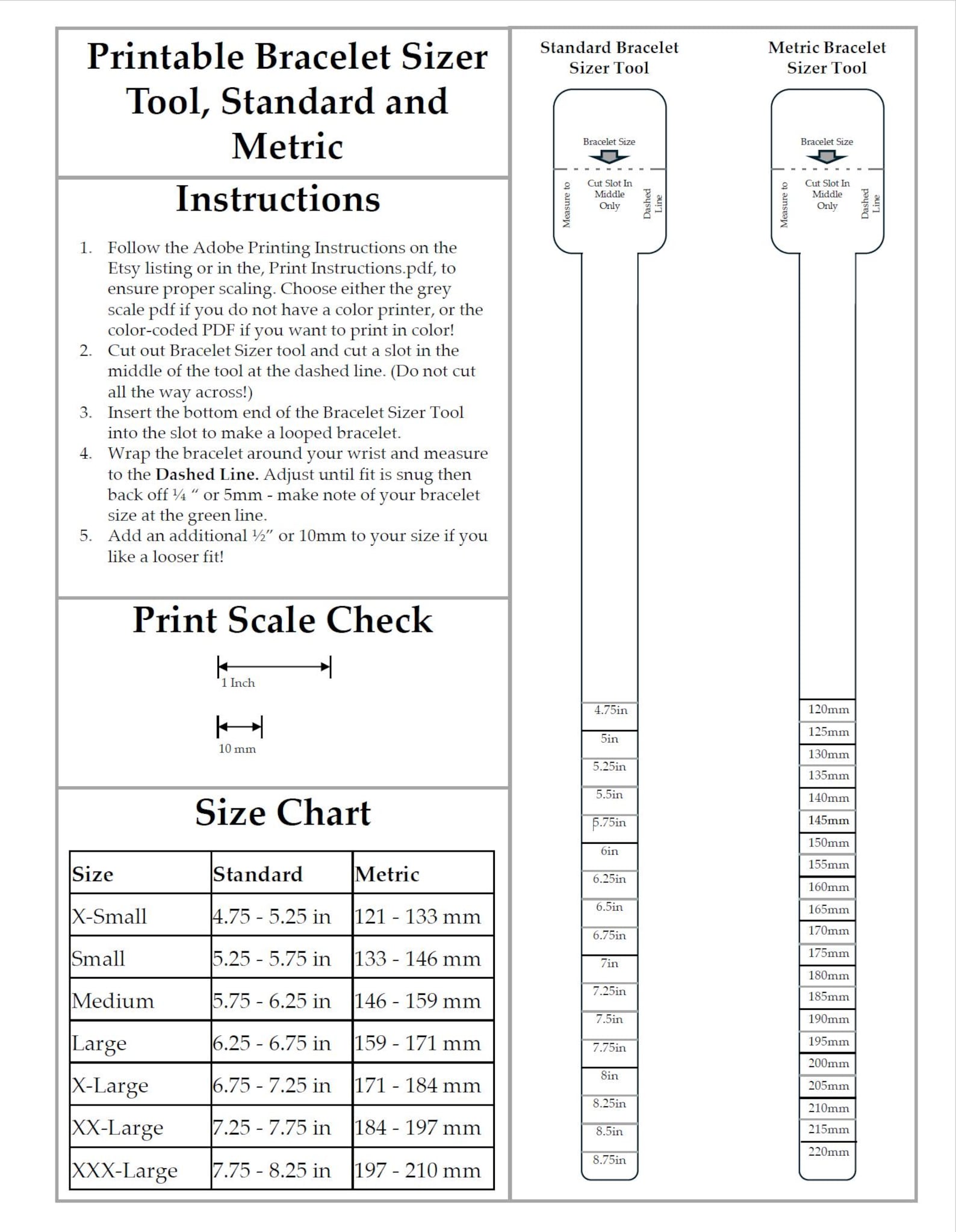 Bracelet Ruler Printable Free Pdf Printable Bracelet Sizer Tool: Standard & Metric (PDF Download) - Etsy