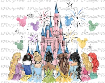 Watercolor Princesses Png, Magic Kingdom Princess Png, Watercolor Princess Castle Png, Family Vacation Shirt, Girls Trip Shirt