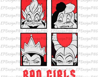 Vilãs Garotas Más PNG, Sublimação PNG da Turnê das Vilãs, Design de Música para Concerto, Malévola, Úrsula, Rainha Má, Download Digital PNG