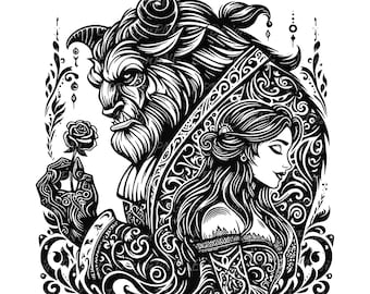 Belle Mandala Princess SVG, Beauty and the Beast Enchanted Stained Glass Princess, Silhouette Cut Files, Png, Printable, Sublimation Design