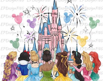 Watercolor Princesses Png, Magic Kingdom Princess Png, Watercolor Princess Castle Png, Family Vacation Shirt, Girls Trip Shirt