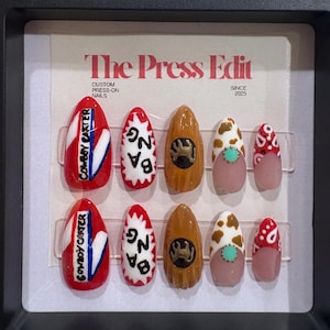 Unhas inspiradas no Cowboy Carter com detalhes do velho oeste / Acompanha 1 cola para unhas + 1 pacote de óleo para cutículas